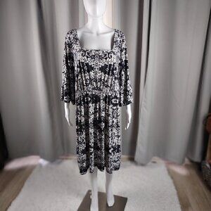Beige By ECI Black White Gray Paisley Stretchy Pullover Print Dress Size 20W